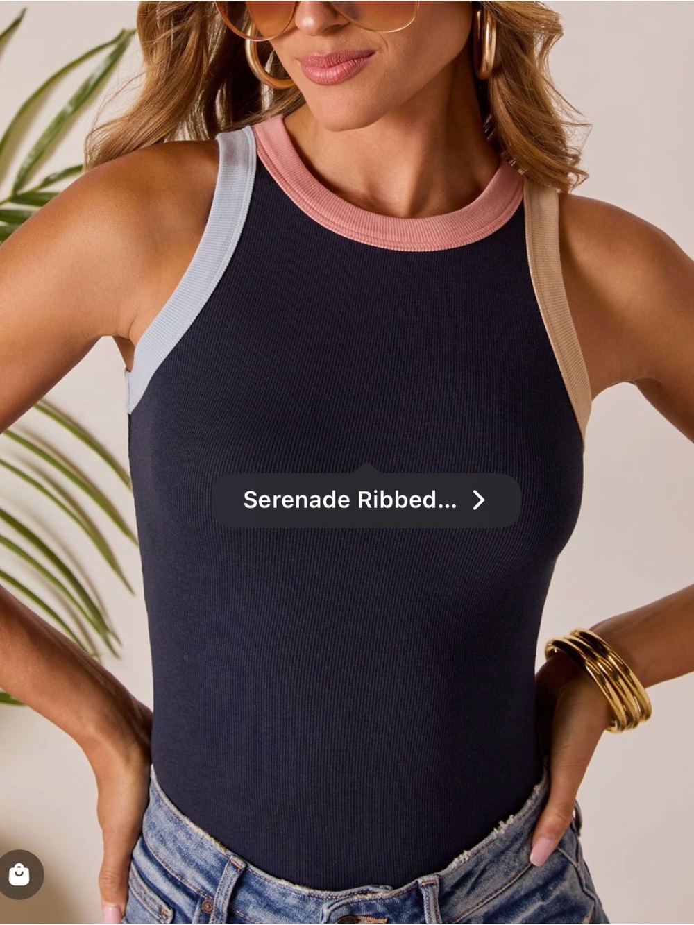 Colorblock Ribbed Tank Top - Navy with Pastel Trim vici Serenade